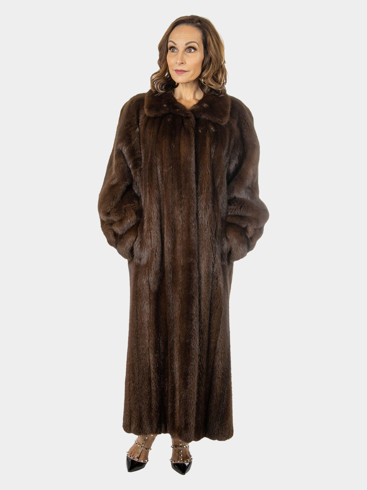 Mahogany Mink Fur Coat Reversible to Rain Taffeta - Large | Estate Furs
