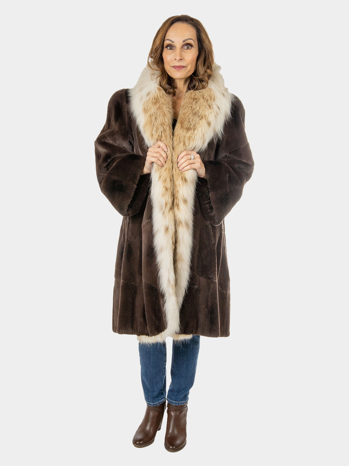 Gorgeous Lynx Or Leopard Dyed Sheared Mink Fur Coat With Russian