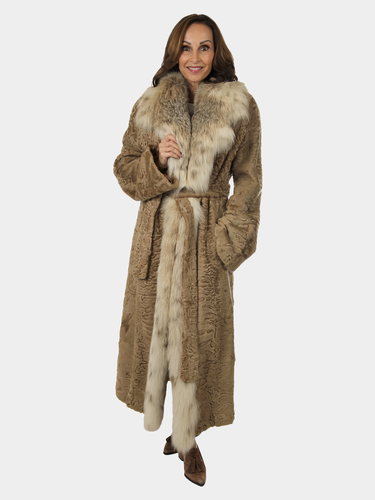 Fendi Woman's Swakara Lamb Fur 3/4 Coat