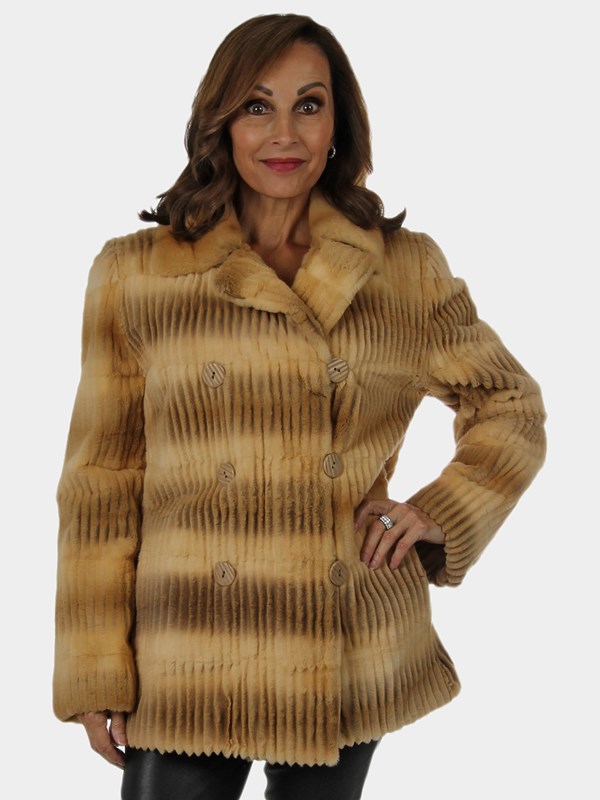 Woman's Gold Sheared and Laser Grooved Mink Fur Jacket