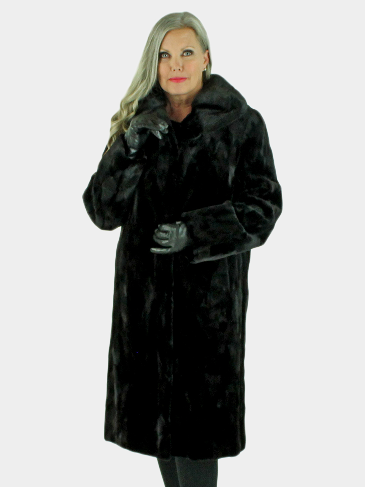 New Black and Sculptured Mink Fur 7/8 Coat - Large | Estate Furs