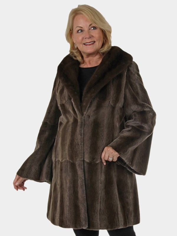 Woman's New Brown Frost Sheared Mink Fur Stroller
