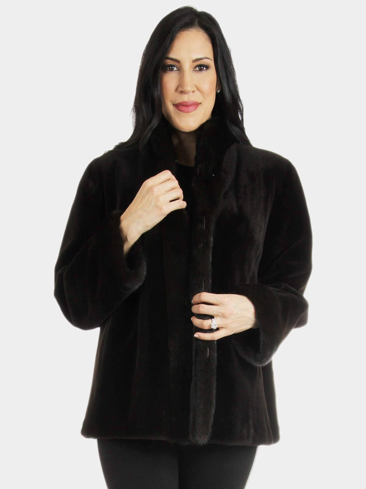 Woman's Deep Brown Sheared Mink Fur Jacket / Reversible