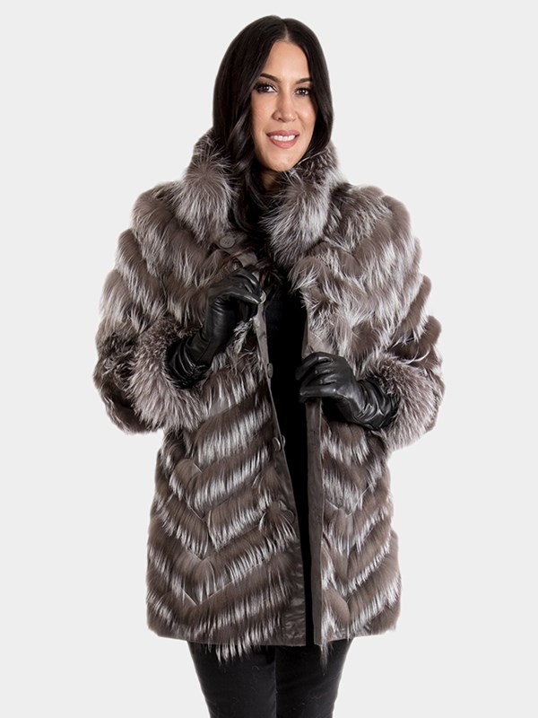 Woman's Silver Fox Fur Stroller / Reversible