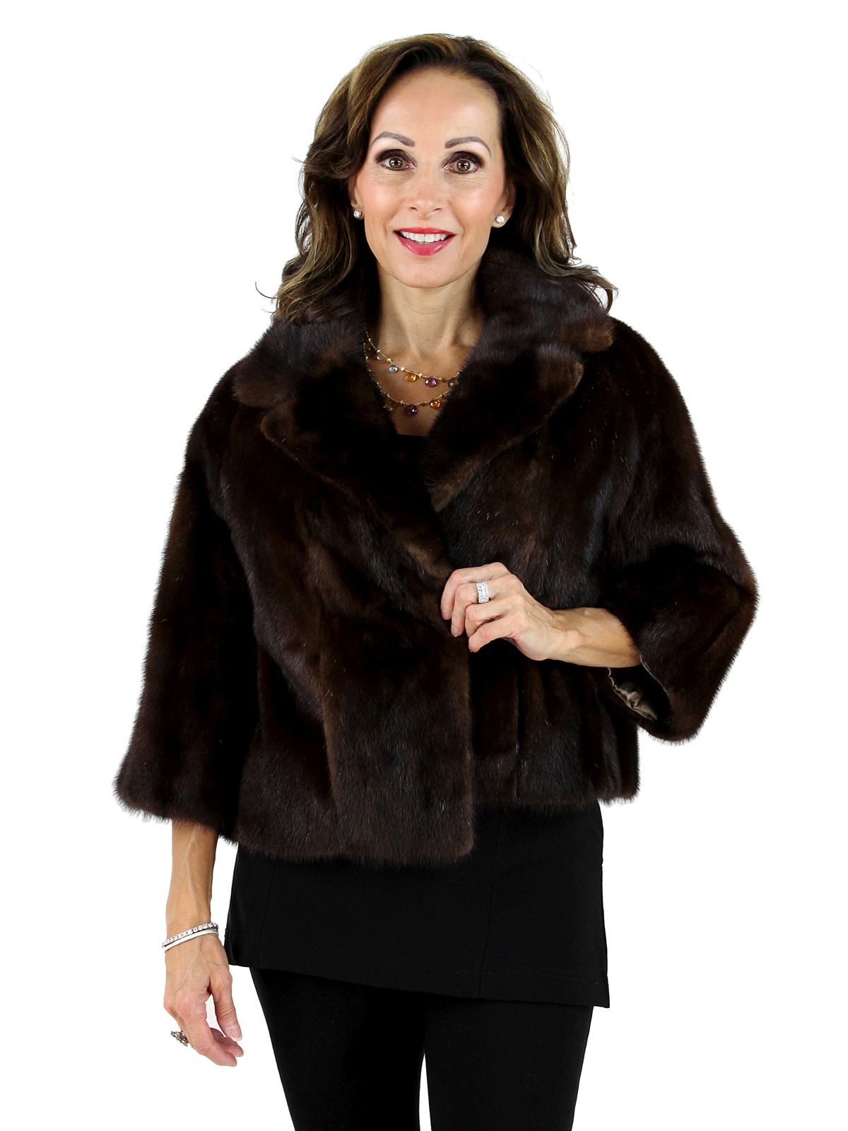 Mens Mink Fur Coat Black with Mahogany Collar