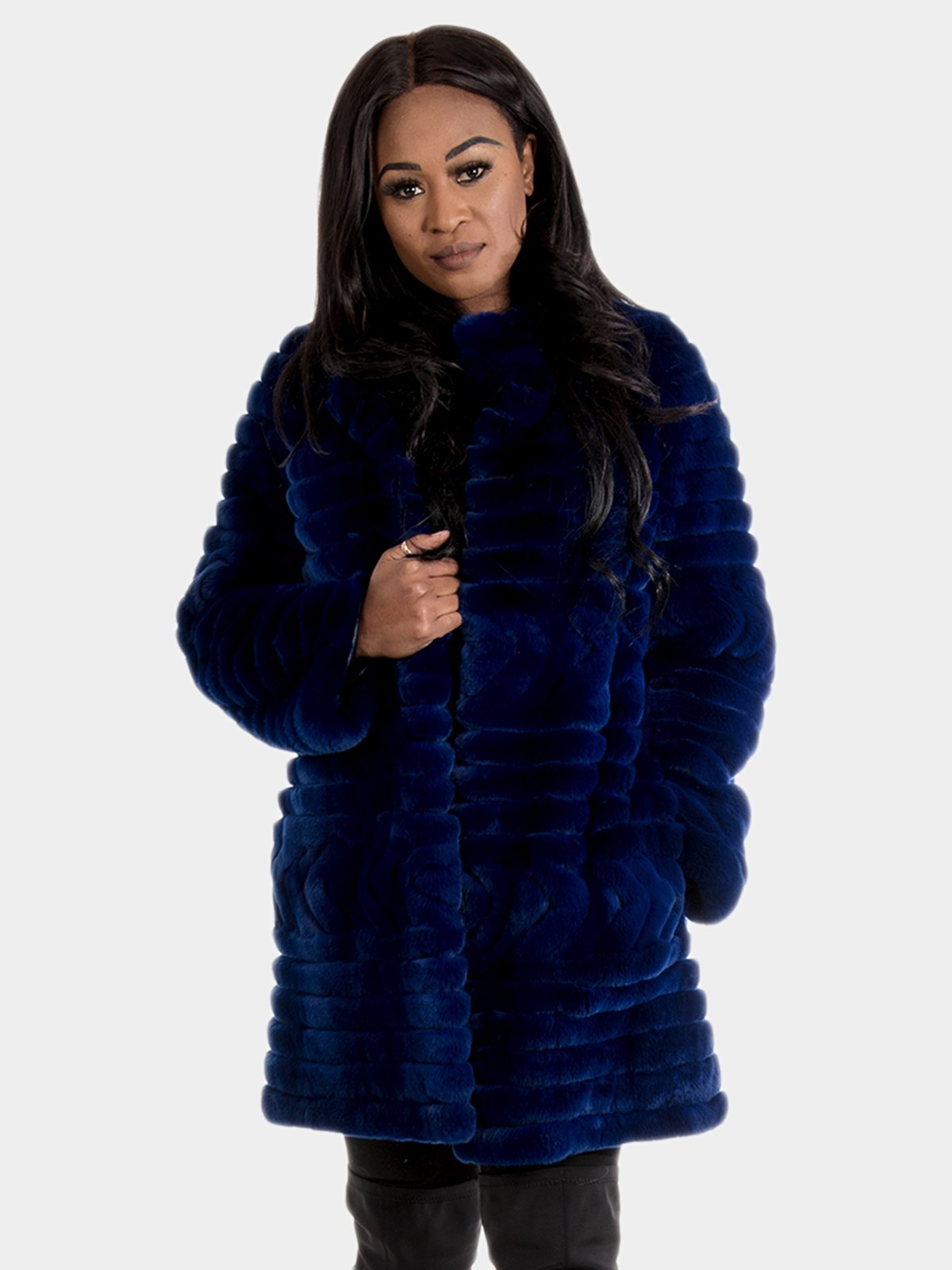 Woman's New Royal Blue Sheared Rex Rabbit Fur Stroller