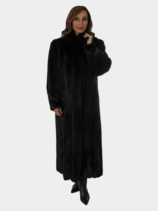 Woman's Ranch Mink Fur Coat with Fox Tuxedo Front