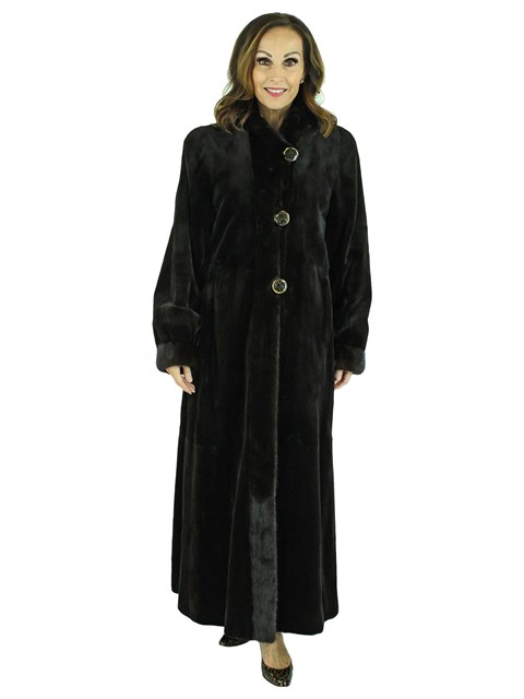Woman's Dark Brown Sheared Mink Fur Coat Reversible to Rain Fabric