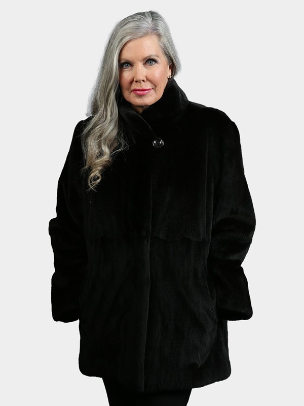 Woman's Black Sheared Mink Fur Jacket Reversing to Rain Taffeta