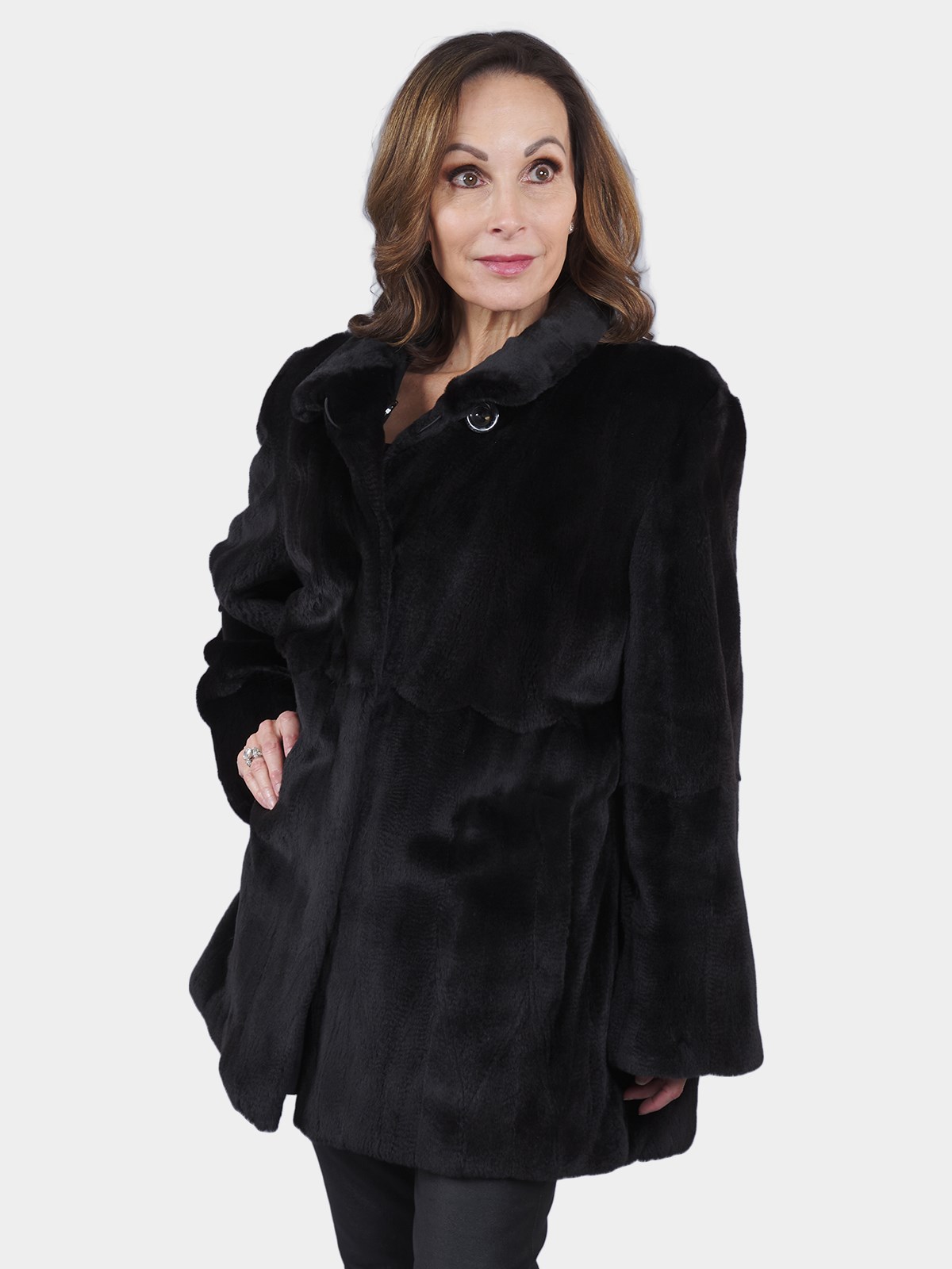 Woman's Black Sheared Mink Fur Jacket Reversing to Rain Taffeta