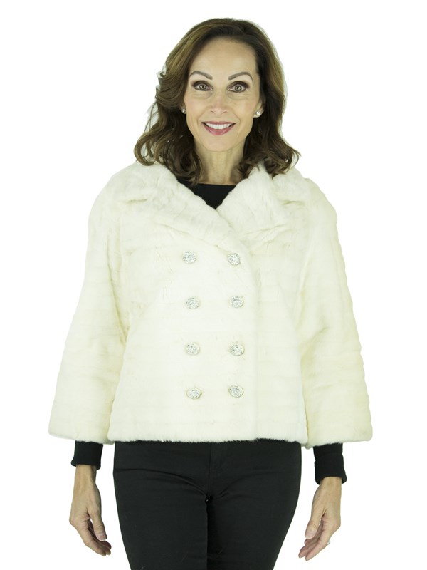 Women's Vintage Double Breasted White Ermine Fur Bolero Jacket