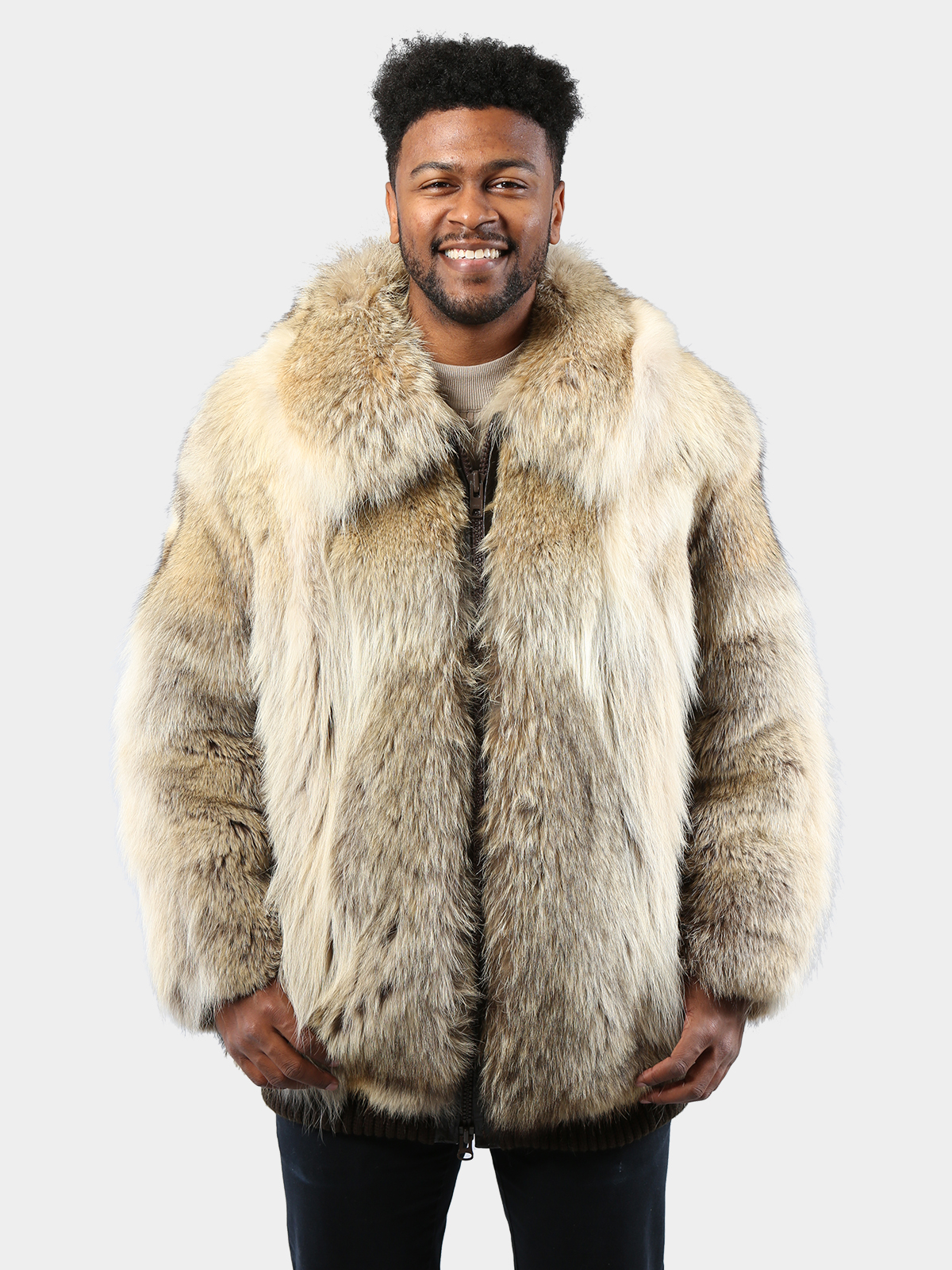 Brand New Natural Coyote Fur Jacket Coat W/hood Hoodie for Men 