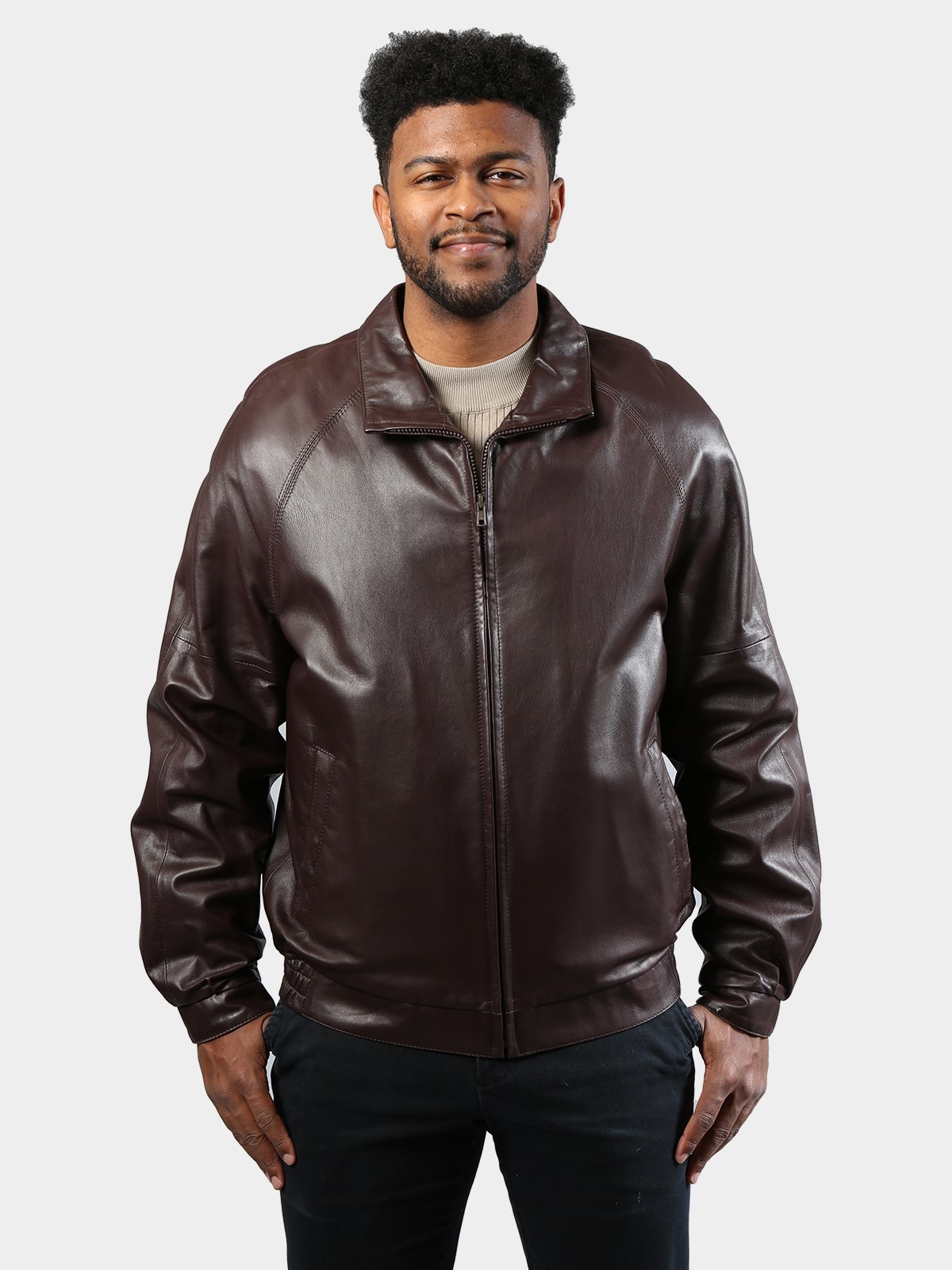 Man's Brown Leather Zip Jacket