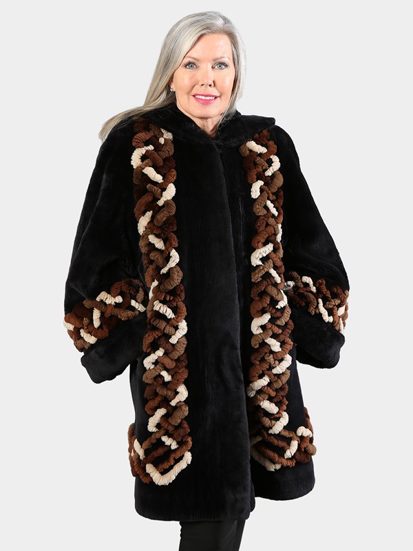 Woman's Zuki Black Sheared Beaver Fur Stroller with Hood