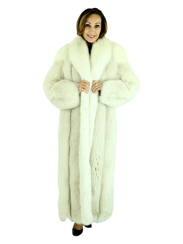 Blue Fox Fur Coat with Shadow Fox Trim - Women's Fur Coat - Large ...
