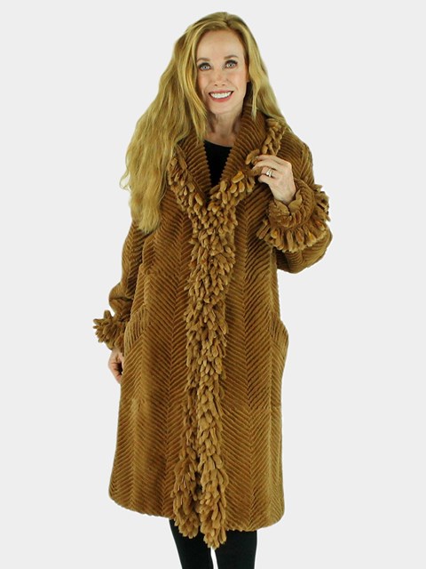 Woman's New Whiskey Sheared Rabbit 3/4 Fur Coat