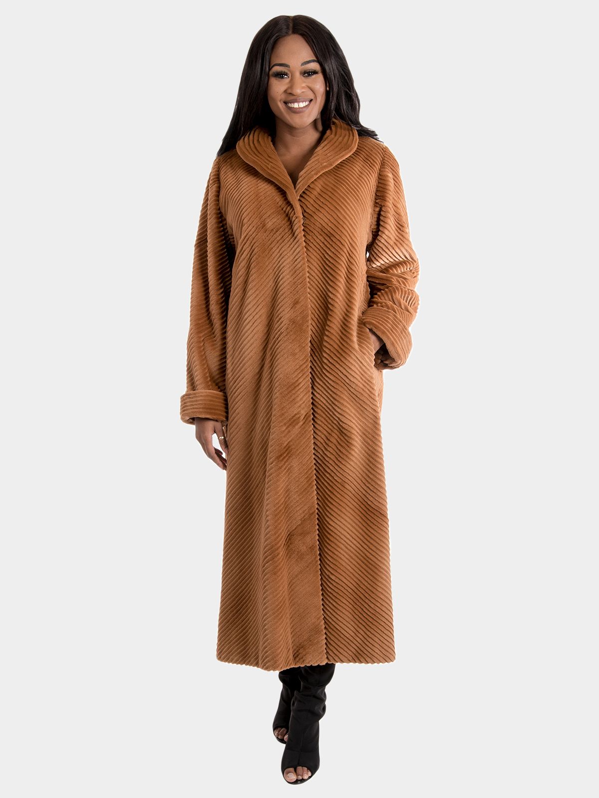 Woman s Whiskey Sheared Mink Coat with Laser Grooving Estate Furs