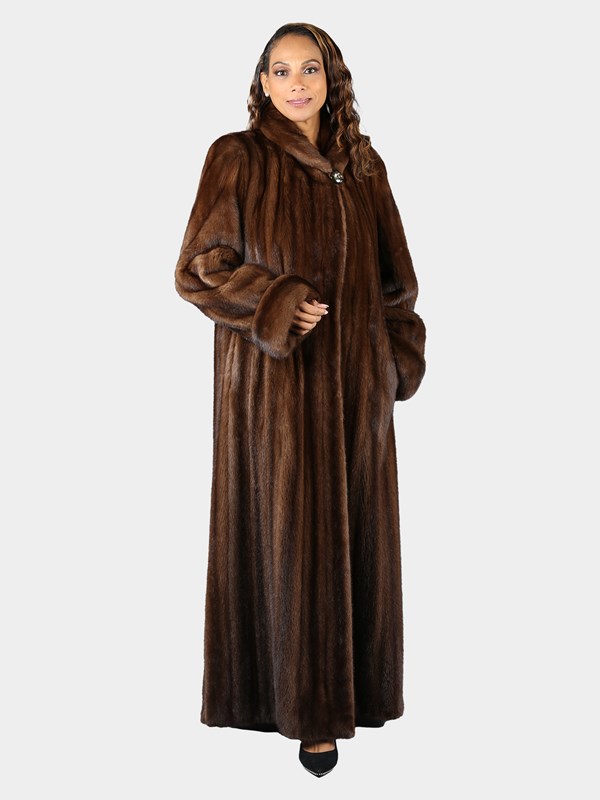 Woman's New Extra Long Demi Buff Female Mink Fur Coat