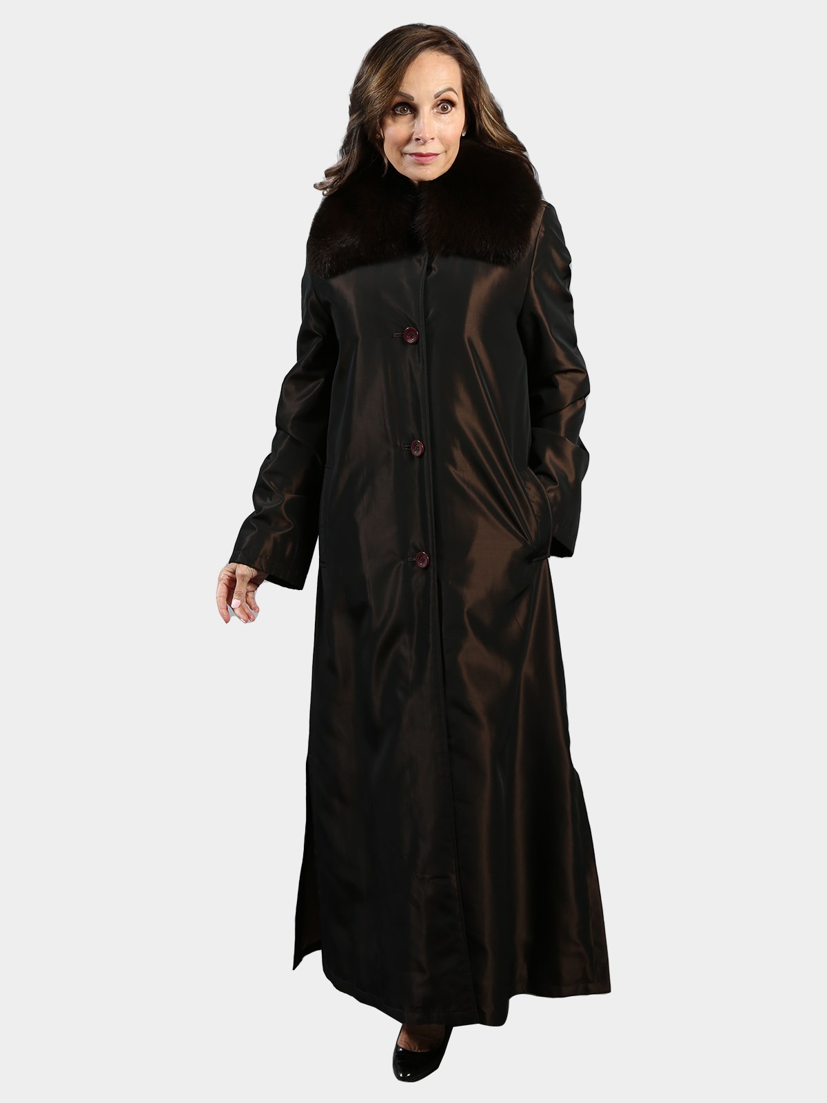 Woman's Bronze Raincoat with Rex Rabbit Fur Liner
