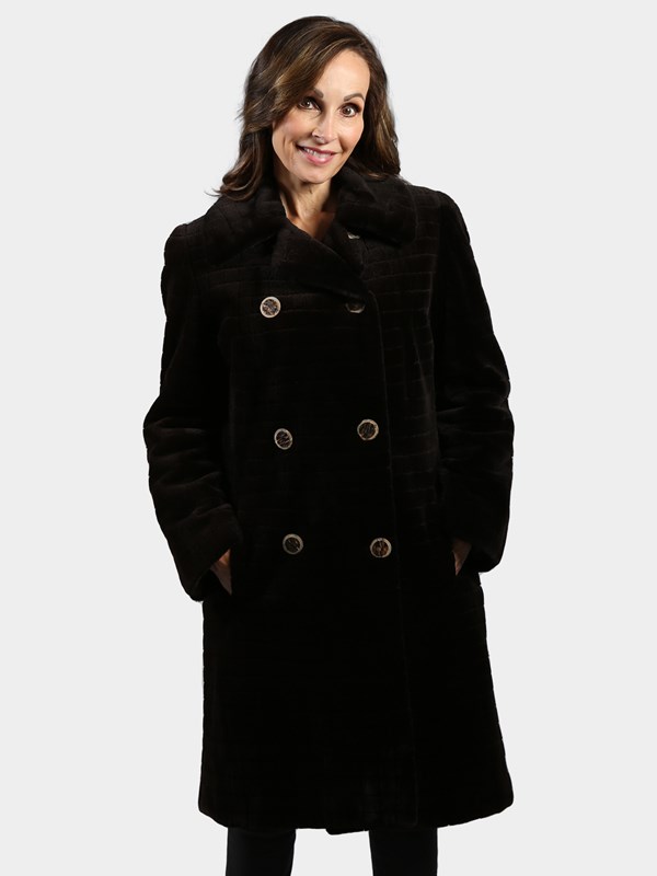 Woman's Deep Brown Sheared Mink Fur 3/4 Coat