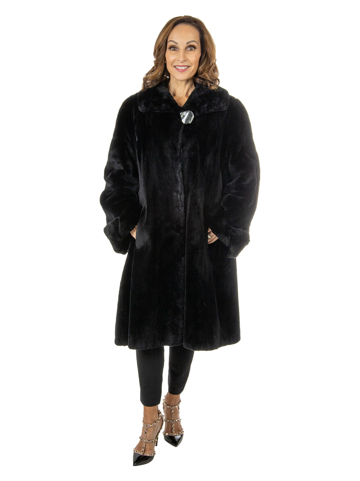 Black Sheared Beaver Fur 3/4 Coat - XL | Estate Furs