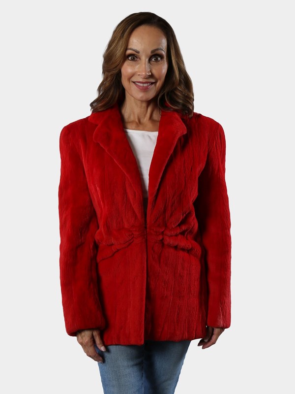 Woman's Giorgio Armani Red Sheared Mink Fur Jacket