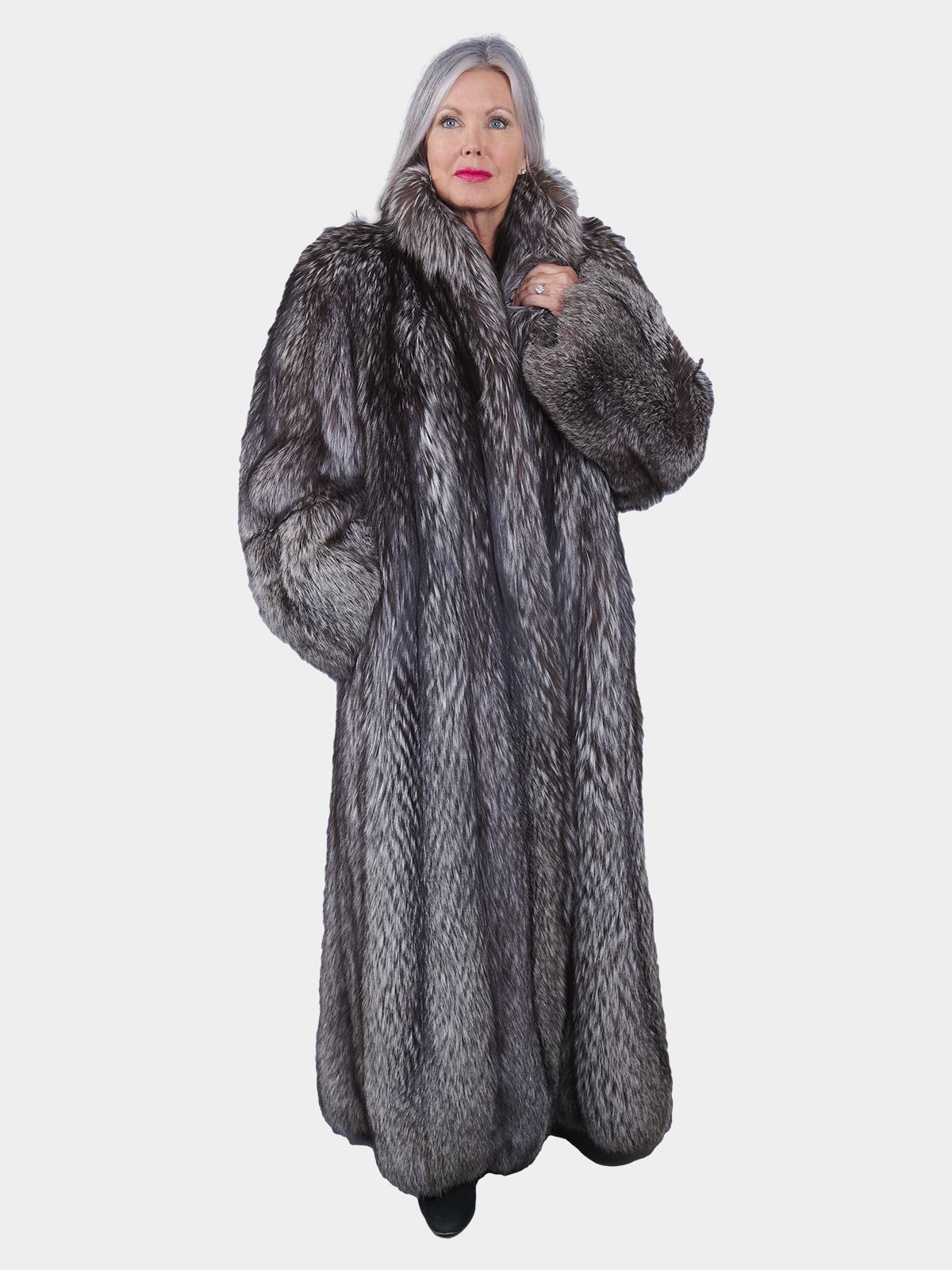 Women's Silver Fox Fur Coat by Louis Féraud | Estate Furs