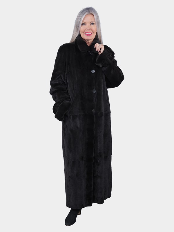 Woman's Ultra Light Black Sheared Mink Coat / Reversible