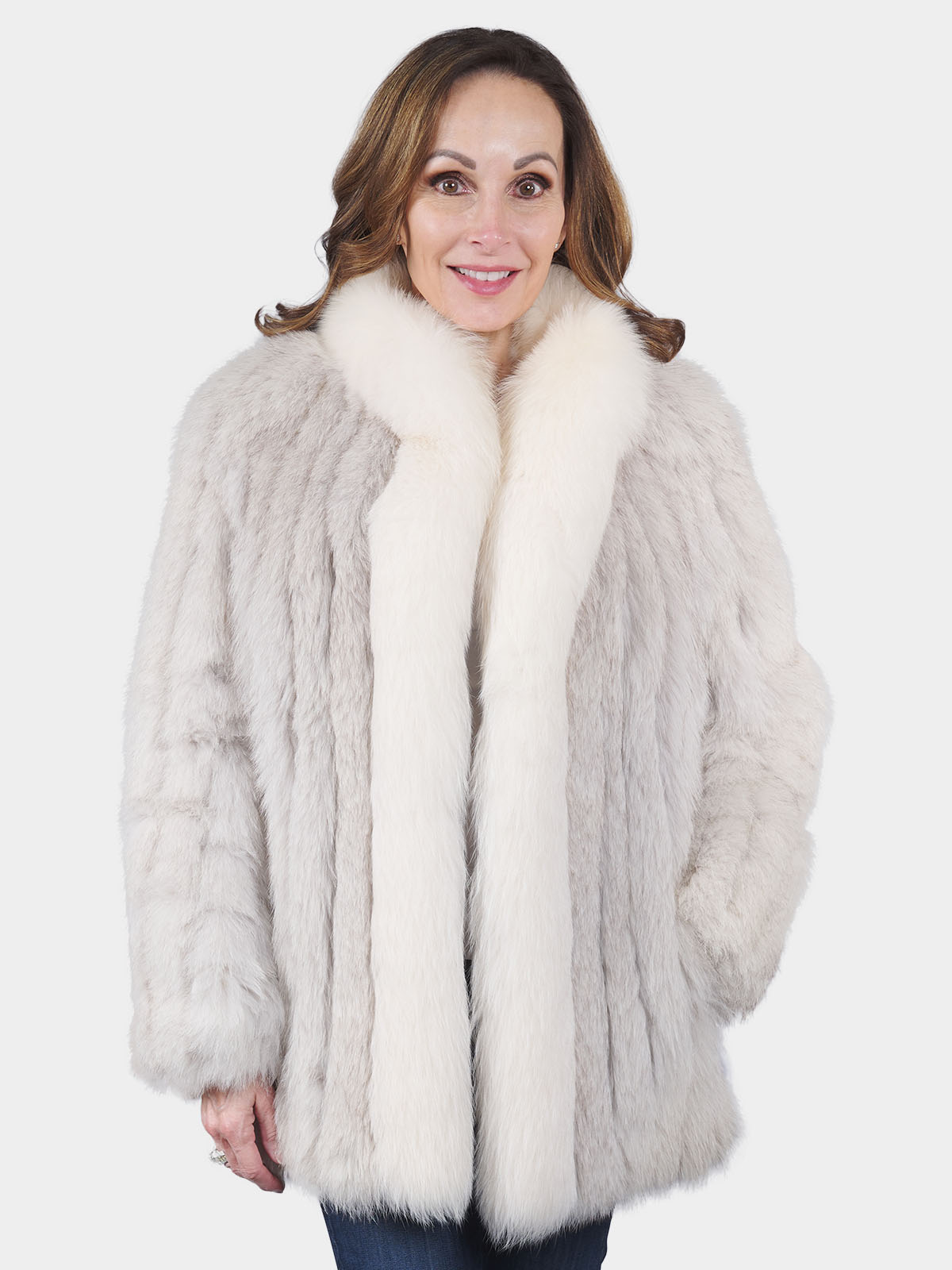 Women's White Fox Fur Coat with Hood