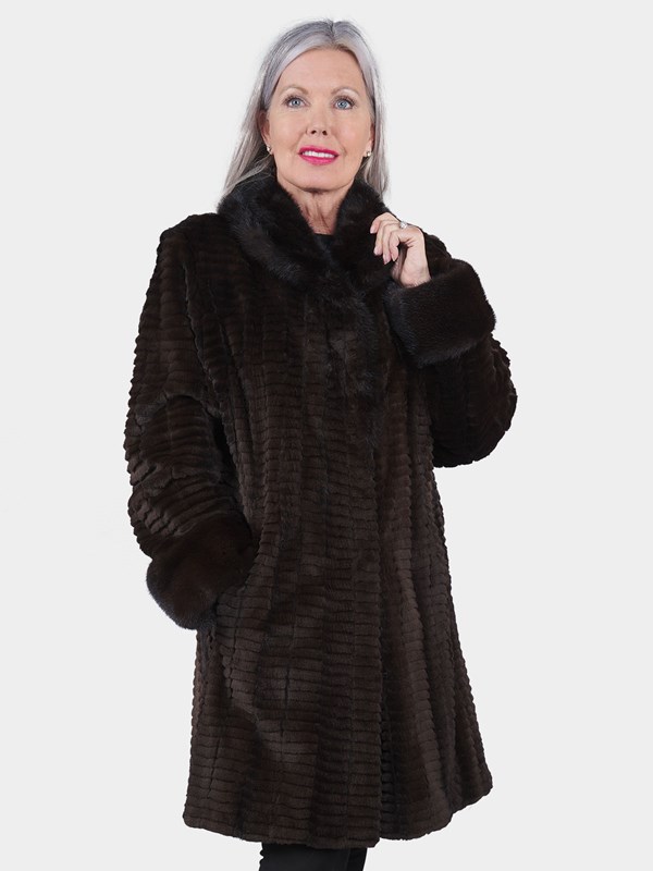 Woman's Dark Mahogany Semi Sheared Mink Fur Stroller