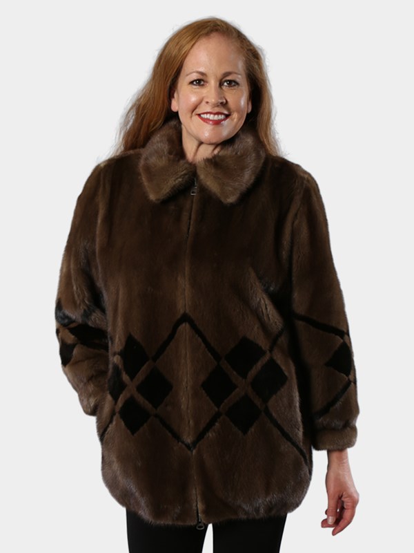 Woman's Lunaraine Mink Fur Stroller with Deep Mahogany Inserts