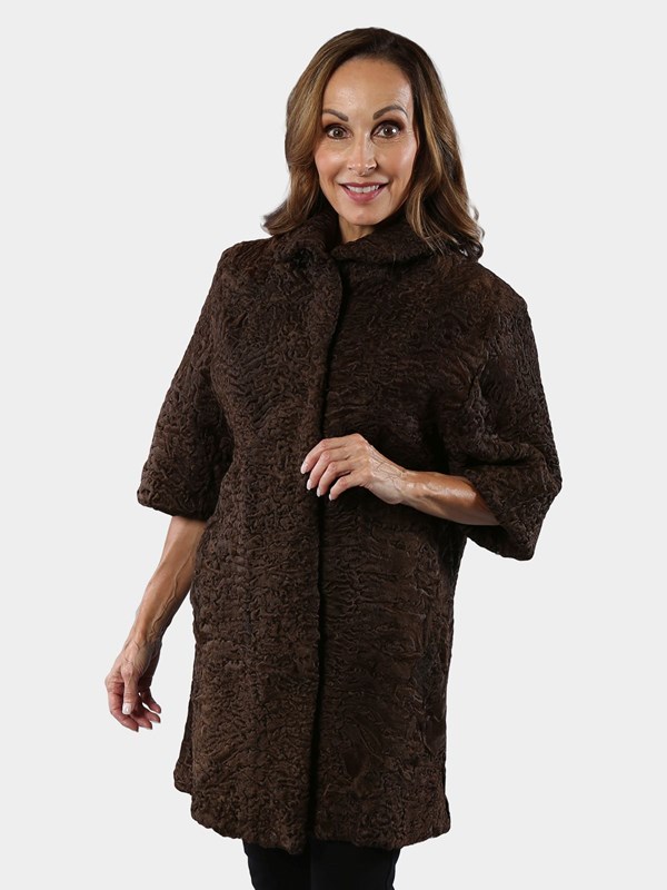 Woman's Brown Swakara Lamb Fur Stroller