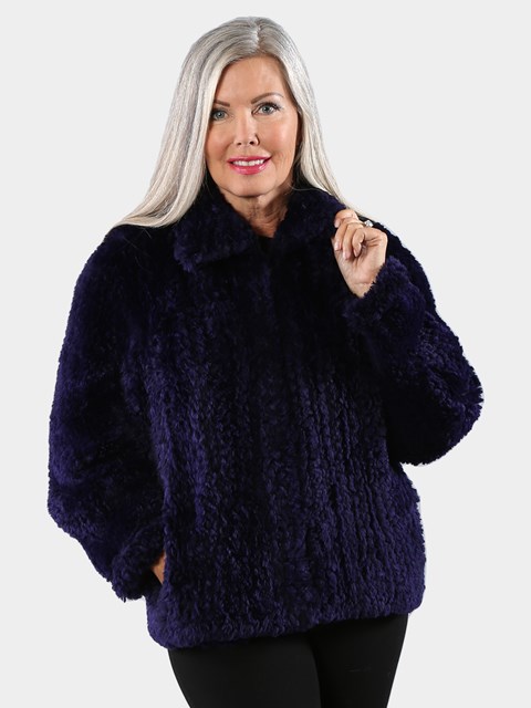 Woman's Paula Lishman Purple Knit Sheared Beaver Jacket