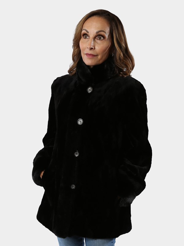 Woman's Black Sheared Mink Fur Jacket / Reversible