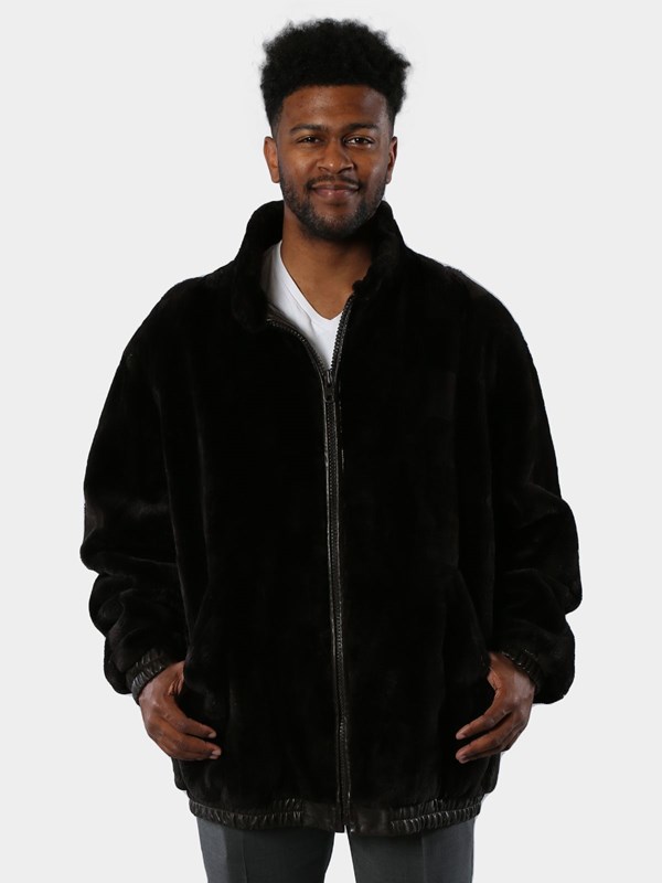 Man's Dark Brown Sheared and Sculptured Mink Fur Jacket Reverse to Leather