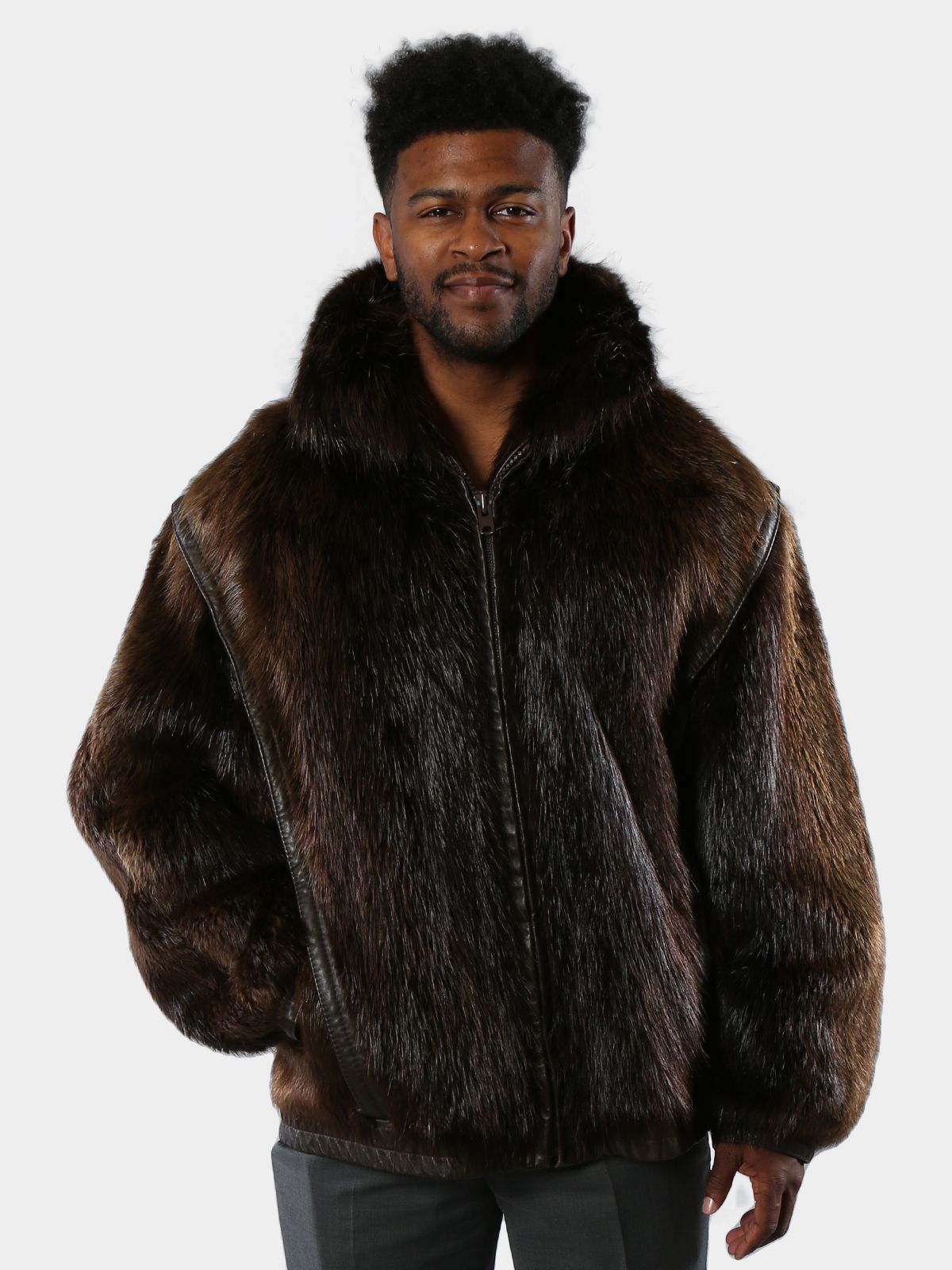 Day Furs Men's Hazel Long Hair Beaver Fur Jacket