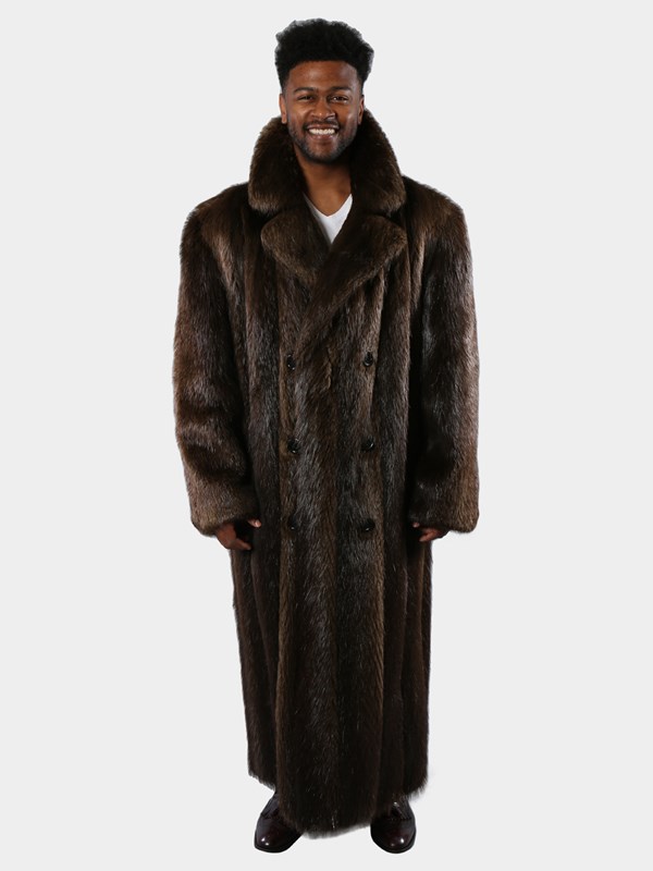 Man's Medium Tone Brown Long Hair Beaver Fur Coat