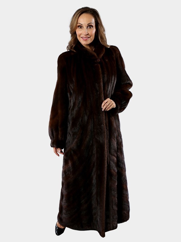 Woman's Mahogany Female Mink Fur Coat with Directional Design