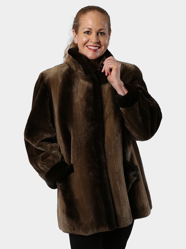 Woman's Phantom Sheared Beaver Fur Stroller with Mink Trim