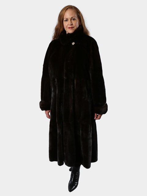 Woman's Deep Mahogany Female Mink Fur Coat Lining is Burnt  Orange Hide