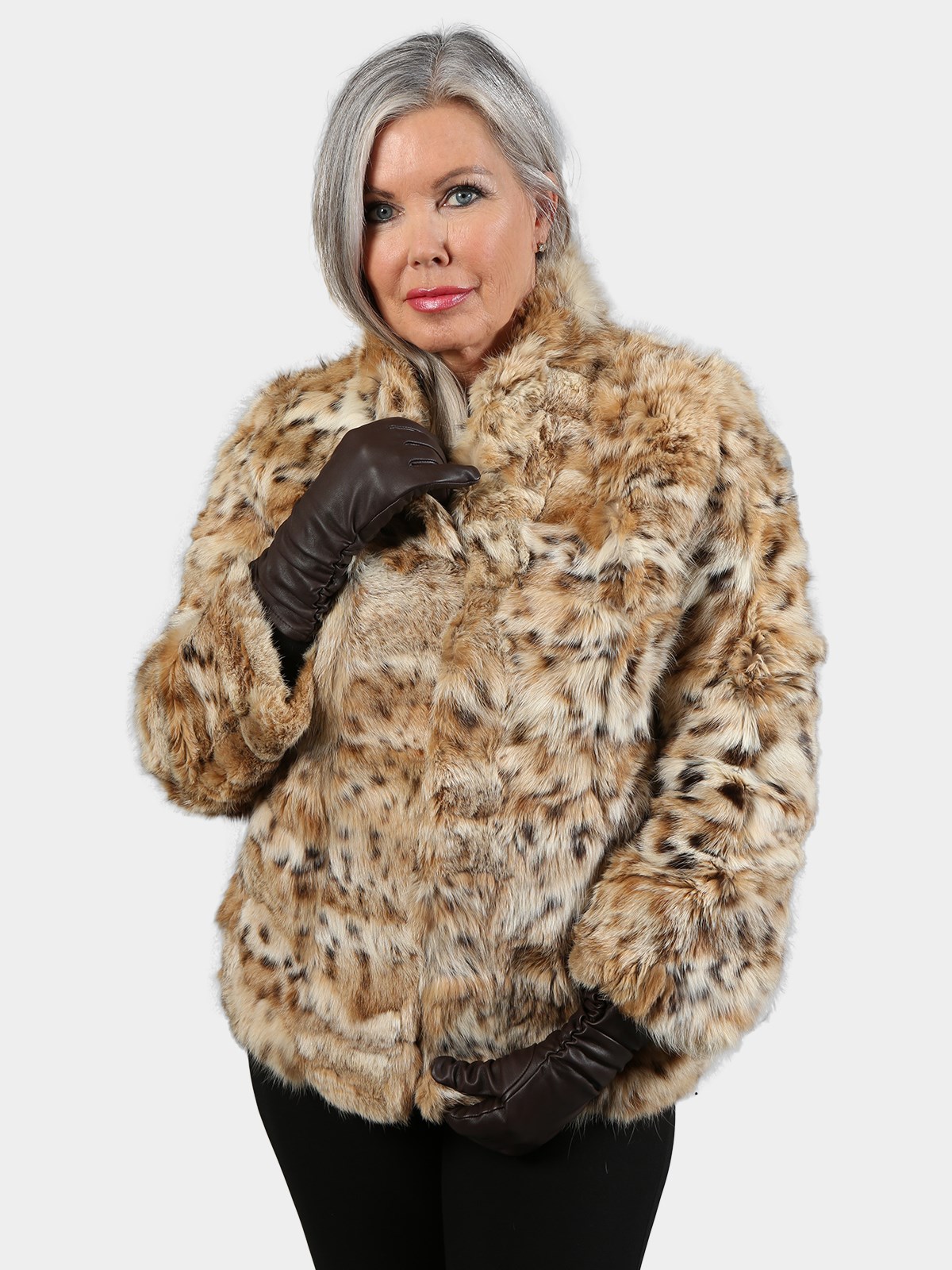 Woman's Sectioned Cat Lynx Fur Jacket