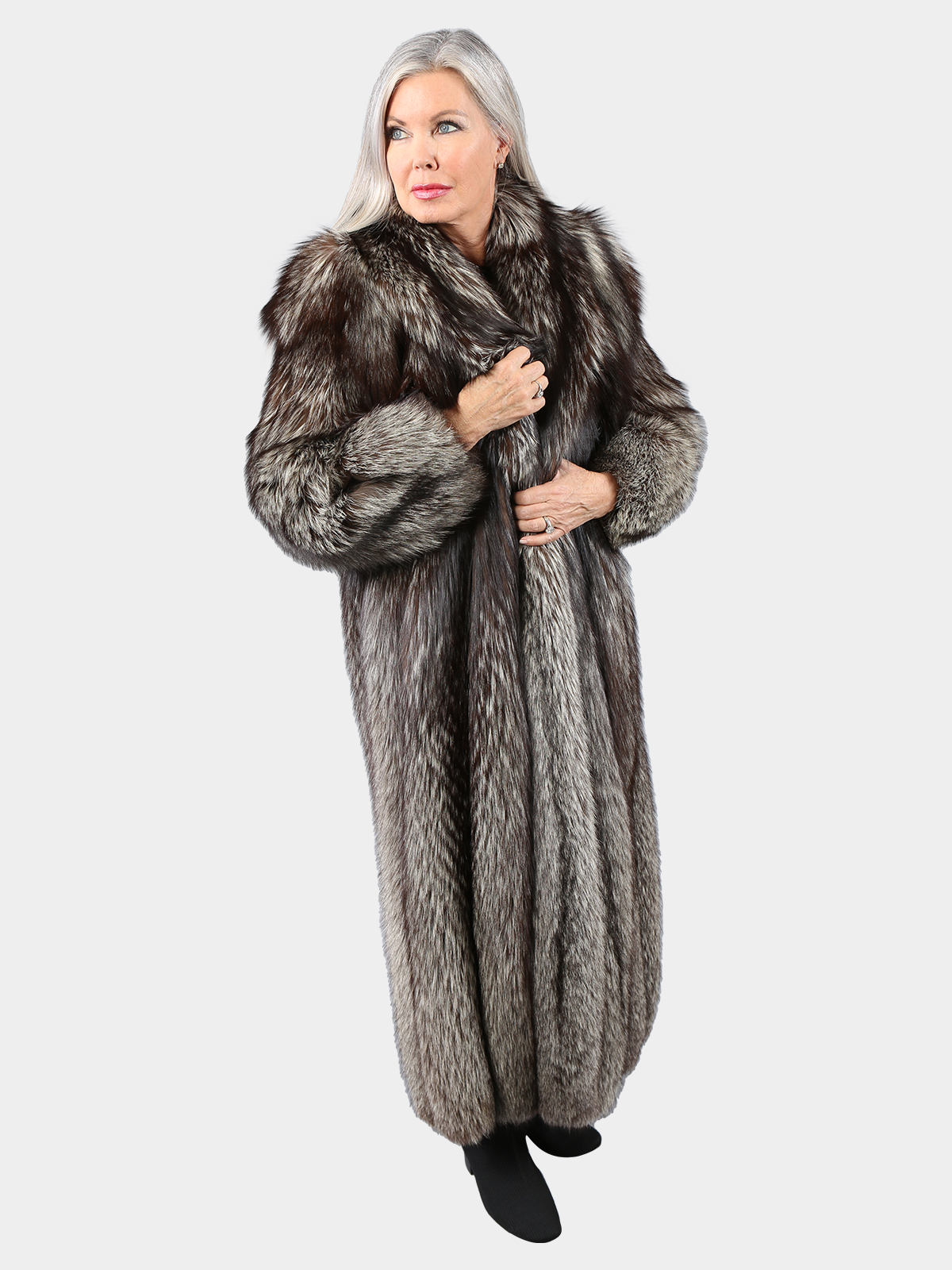 Genuine Fox Fur Coat With Hoodie Original S Bust 88cm