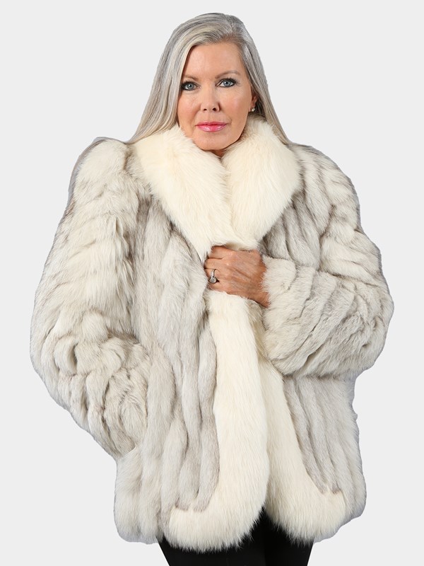 Woman's Blue Fox Fur Jacket with Shadow Fox Collar and Front