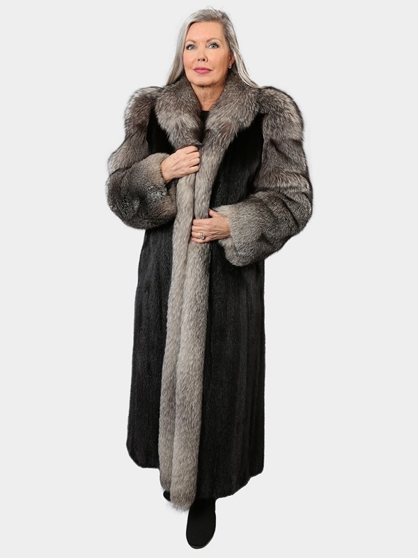 Woman's Ranch Mink Fur Coat with Indigo Fox