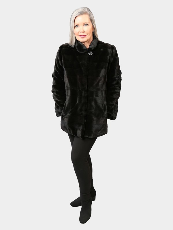 Woman's Black Sheared Mink Fur Jacket Reversing to Rain Taffeta