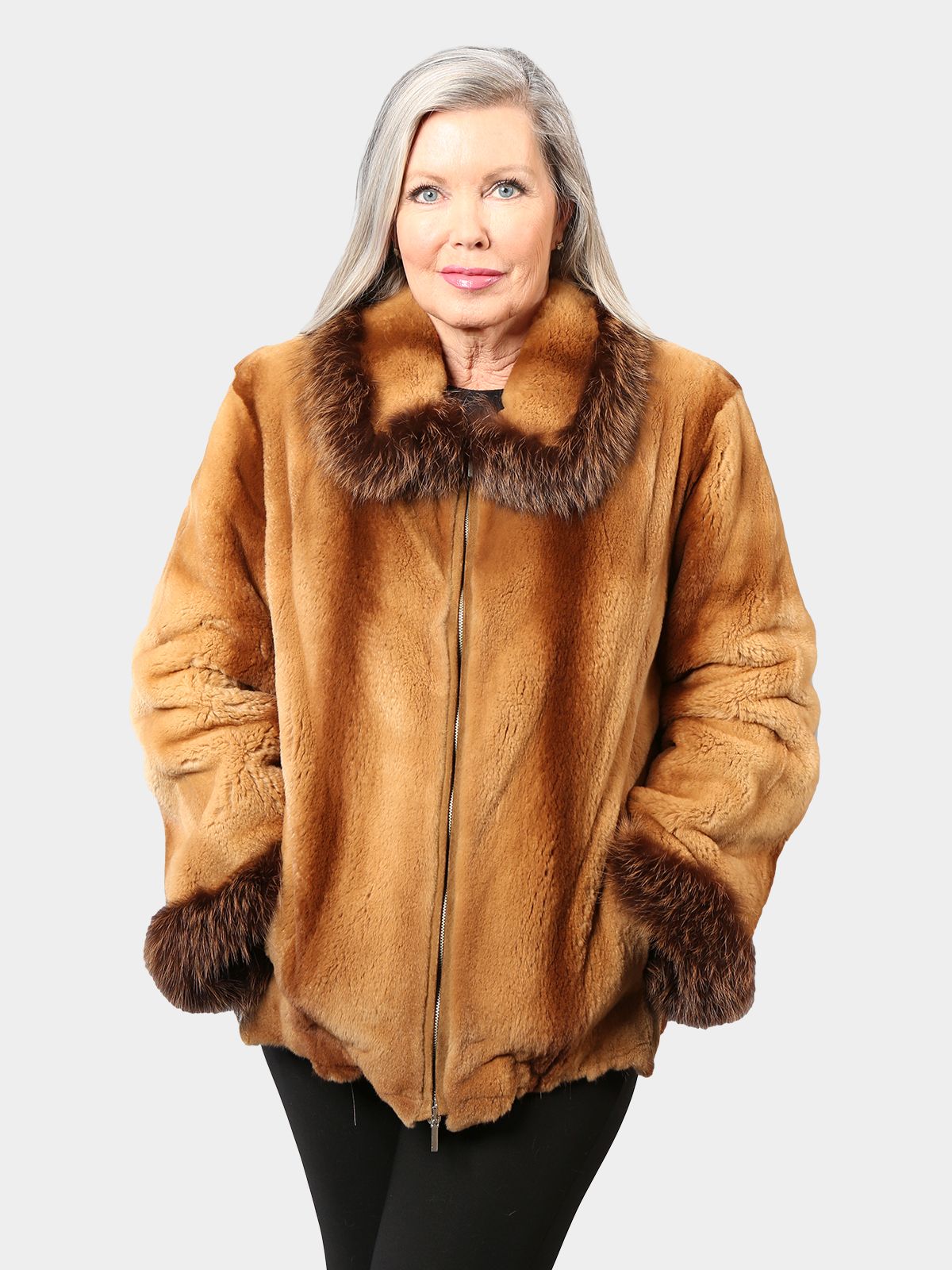 Sheared Mink Hooded Reversible Coat-Black Mink