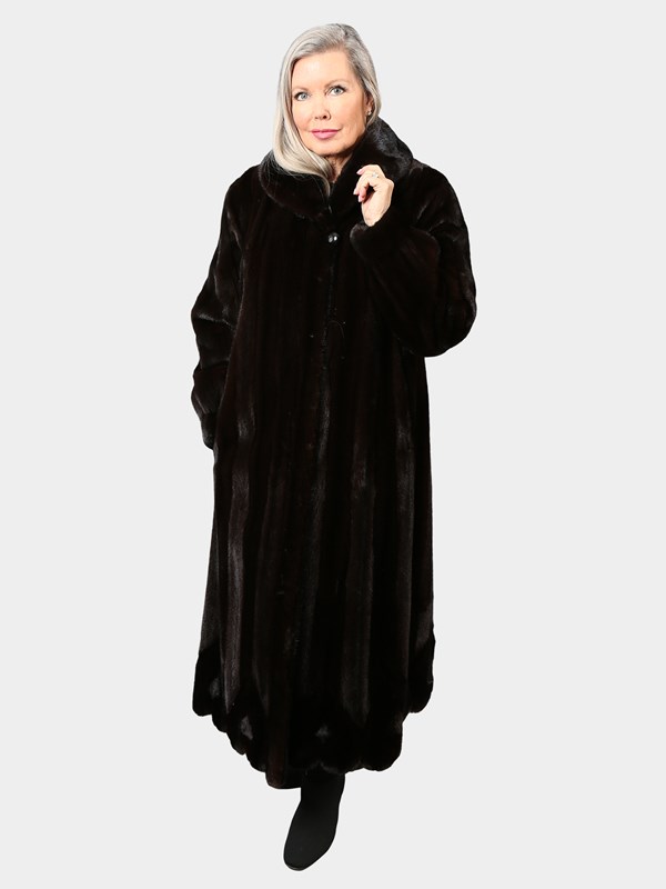 Women's Deepest Mahogany Female Mink Fur Coat with 'Fur Up Fur Down' Design