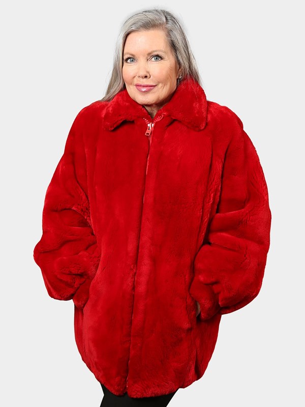 Woman's Red Sheared Beaver Fur Jacket