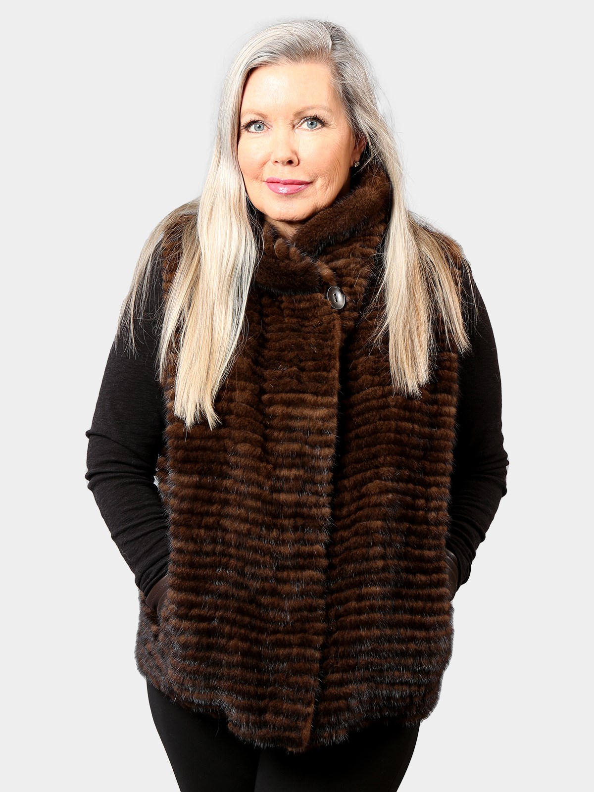 Woman's Gorski Scan Brown Feathered Mink Fur Vest