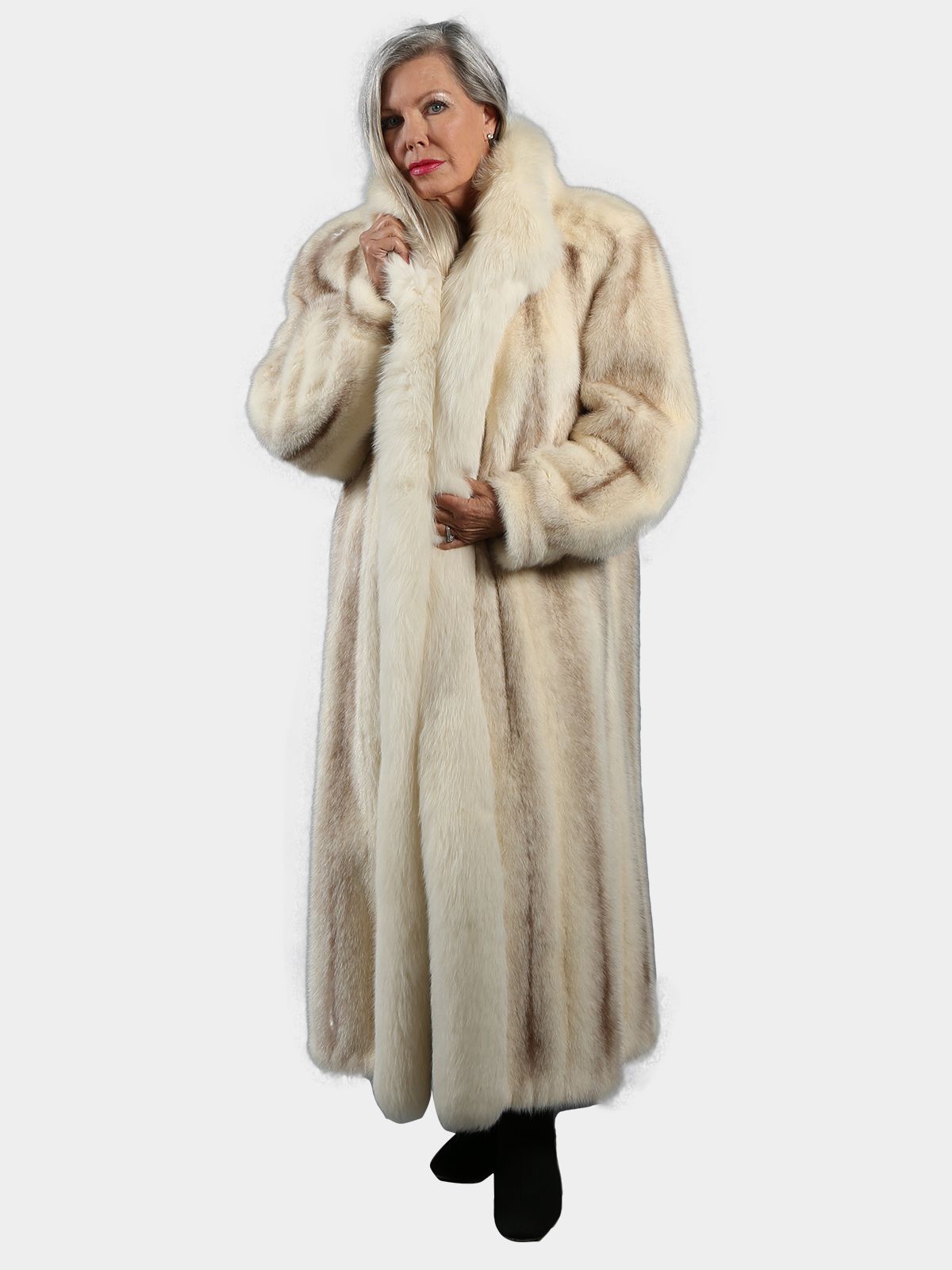 Woman s Christian Dior Brown Cross Mink Fur Coat with Fox Tuxedo Estate Furs